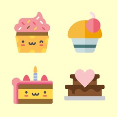 cake icons set. table, decoration, cooking and plate graphic works