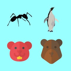 animal vector icons set. penguen, bear, ant and hamster in this set