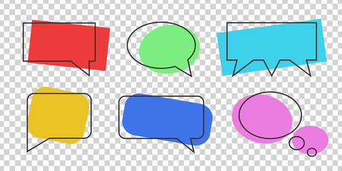 Vector set of cartoon isolated speech bubbles with memphis shape design for decoration and covering on the transparent background.