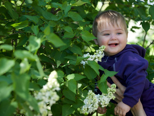 little boy on a green background