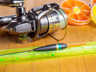 Spinning coil and float. Fishing gear