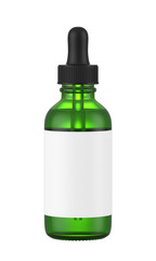 Green medicine glass bottle isolated on white background, 3D rendering