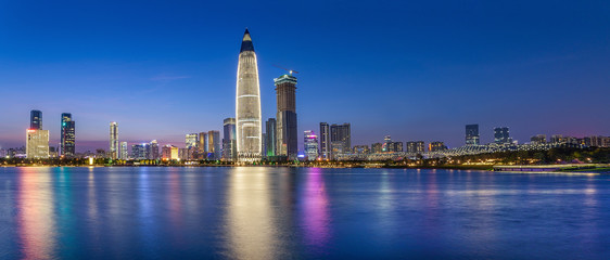 Shenzhen night scenery panorama / Nanshan District Houhai CBD