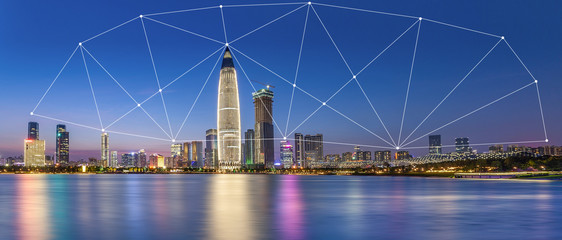 Shenzhen City CBD Skyline and Big Data Concept