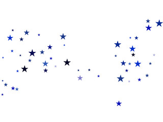 Blue Stars Confetti, Glowing Vector Border Background. Magic Christmas Lights, Gamour Sparkles, Glitter for Birthday Party Celebration. New Year Holiday Falling Down Stars Confetti, Gift Decoration.