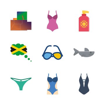 9 beach icons set