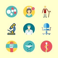 hospital vector icons set. elder, pharmacy, pills and surgeon in this set