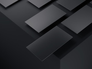 Close up of black business cards on black background, 3d rendering.