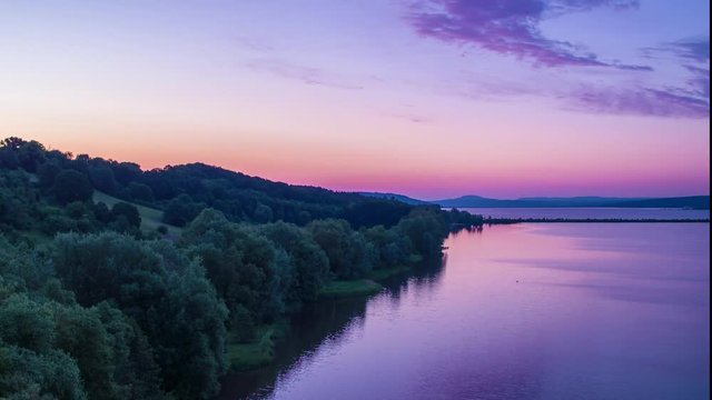 Beautiful morning at the lake filmed with drone