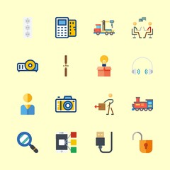 technology vector icons set. watch, idea, photo camera and user in this set