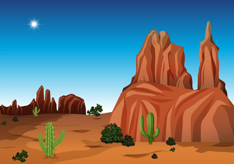 Desert scene with canyon and cactus