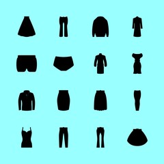 clothes vector icons set. short, swimsuit, trousers and leather jacket in this set