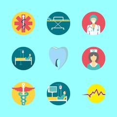 hospital vector icons set. pharmacy, dentist logo, patient and surgeon in this set