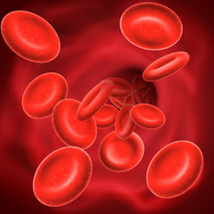 Erythrocytes - red blood cells flowing in veins - medical health care isolated vector illustration