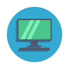 a computer colored in blue badge icon. Element of school icon for mobile concept and web apps. Detailed a computer icon can be used for web and mobile