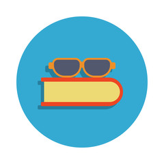 glasses and book colored in blue badge icon. Element of school icon for mobile concept and web apps. Detailed glasses and book icon can be used for web and mobile
