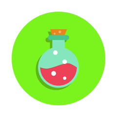 colored capsule with liquid in green badge icon. Element of science and laboratory for mobile concept and web apps. Detailed capsule with liquid icon