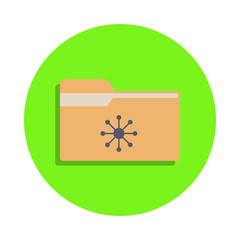 colored folder with atom in green badge icon. Element of science and laboratory for mobile concept and web apps. Detailed folder with atom icon