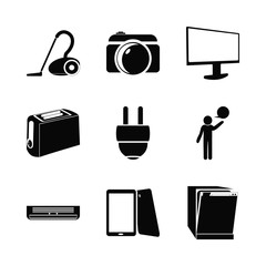 technology vector icons set. electr c, talk, toster and dishwasher maschine in this set - obrazy, fototapety, plakaty