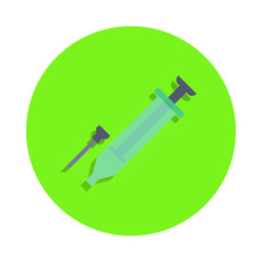 colored syringe in green badge icon. Element of science and laboratory for mobile concept and web apps. Detailed syringe icon