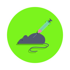 colored experience on a laboratory mouse in green badge icon. Element of science and laboratory for mobile concept and web apps. Detailed experience on a laboratory mouse icon