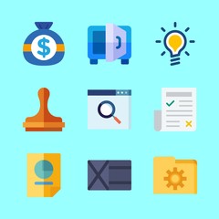 finance vector icons set. stats, safebox, wallet and money bag in this set