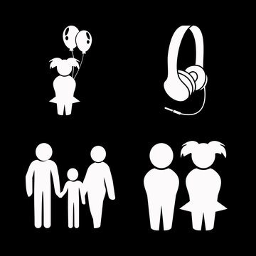 summer vector icons set. irons headphones, boy and girl child, girl and family in this set