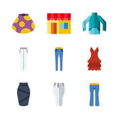 clothes vector icons set. trousers, dress, jacket and skirt in this set