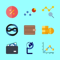 economy vector icons set. bank logo, percentage, line chart and coins in this set