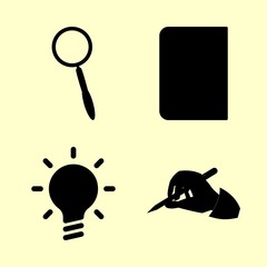education vector icons set. write, idea, magnifying glass loupe and bible in this set