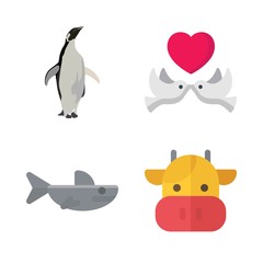 animals vector icons set. love birds, cow, penguen and shark in this set