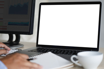 mock up Using laptop with blank screen computer modern