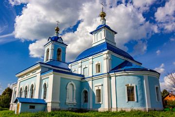 View of the building of the old church of the Nativity of the Blessed Virgin Mary of the 18th century in the village of Ivanovskoe. Zhukovsky district, Kaluzhskiy region, Russia. August 2018