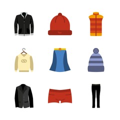 clothes icons set. fashionable, parachute, mockup and clothing graphic works