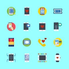 telephone vector icons set. smartphone, train ticket, phone call and smartwatch in this set