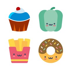 eat vector icons set. bell pepper, cupcake, french fries and donut in this set