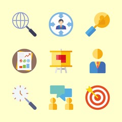 marketing icons set. aiming, closeup, table and wifi graphic works