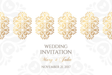Wedding invitation templates. Cover design with ornaments and white background. Vector decorative horizontal banner with copy space.