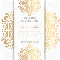 Wedding invitation templates. Cover design with ornaments and white background. Vector decorative card with copy space.