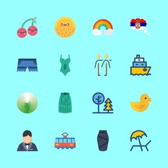 summer vector icons set. groom, melon, skirt and serbia in this set