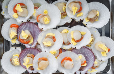 Fresh scallop with butter and garlic, seafood preparation