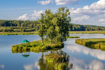 Fototapeta premium Pond on the river Alozha near the village of Gribovka. Zhukovskiy district, the Kaluzhskiy region 