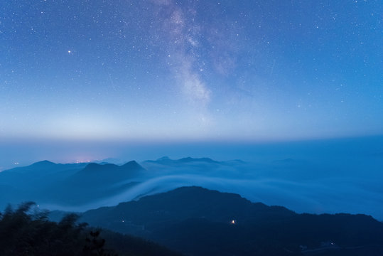 starry sky at the mountains top