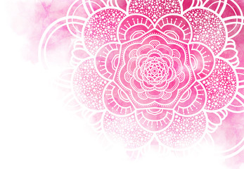 Abstract mandala graphic design and watercolor digital art painting for ancient geometric concept background