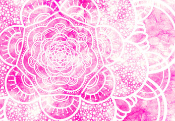 Abstract mandala graphic design and watercolor digital art painting for ancient geometric concept background