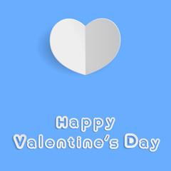 White heart and Happy Valentine's Day Text on Blue Background in Paper cut for  Love  concept.