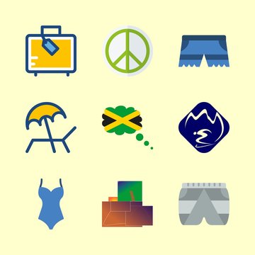 beach vector icons set. sunbed, jamaica, island and swimsuit in this set