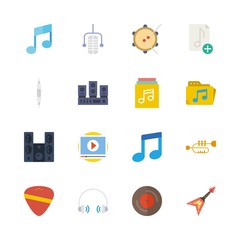 music vector icons set. sound system, musical note, music album and headphones in this set