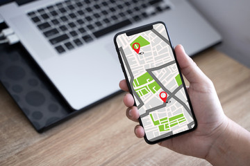 GPS Map to Route Destination network connection Location Street Map with GPS Icons  Navigation