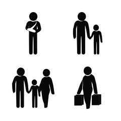 summer vector icons set. family, father and son, break the arm and shopping in this set